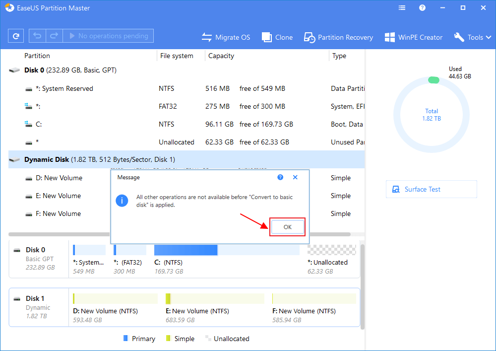 기본으로 변환 할 동적 디스크2
