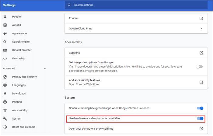 하드웨어 가속 비활성화