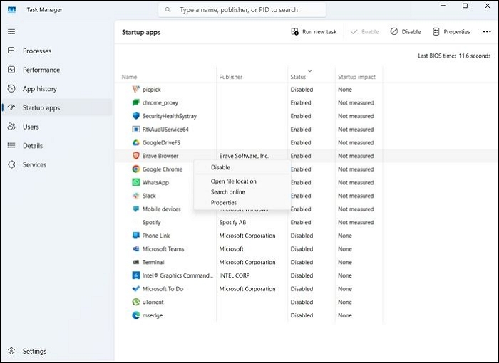 시작 앱 비활성화-블루 스크린-죽음