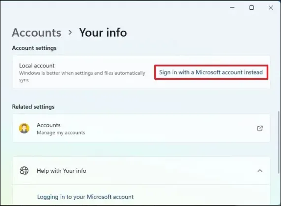 대신 로컬 계정으로 로그인하세요