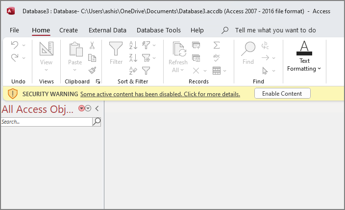 Access에서 콘텐츠 활성화
