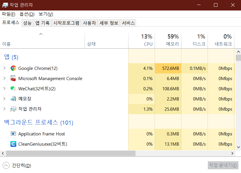 불필요한 작업 끝내기