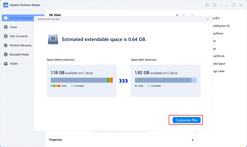 두 번째 디스크 2로 c 드라이브 확장