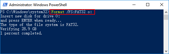 PowerShell을 사용하여 SD 카드를 FAT32로 포맷