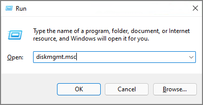 실행에서 디스크 관리 열기