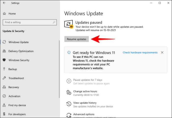 윈도우 업데이트 재개