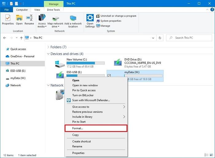 USB를 마우스 오른쪽 버튼으로 클릭