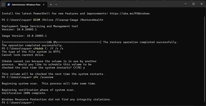 실행-디즘-chkdsk-sfc-스캔-블루스크린-죽음