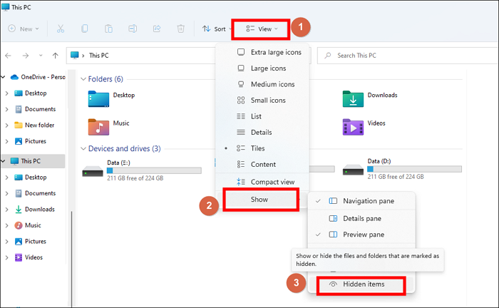 숨긴 파일 표시 파일 탐색기