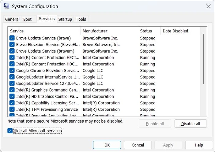 시스템 구성 서비스 블루 스크린 오브 데스