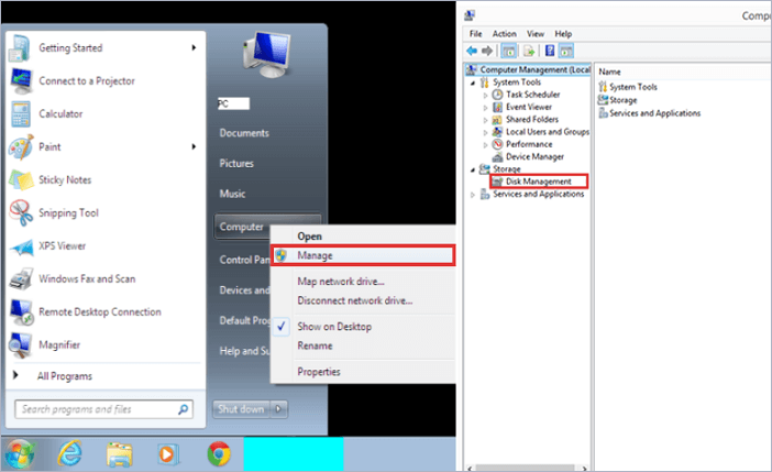 윈도우7 디스크 관리 방법