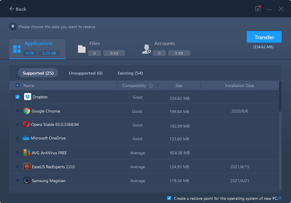 한 컴퓨터에서 다른 컴퓨터로 전송할 Dropbox 선택