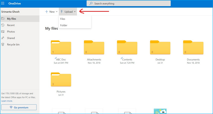 OneDrive에 파일 업로드