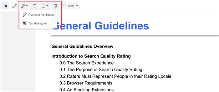 온라인에서 PDF 강조