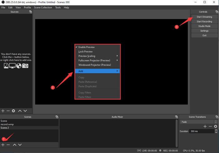 obs는 wmp 비디오 및 오디오를 기록합니다.