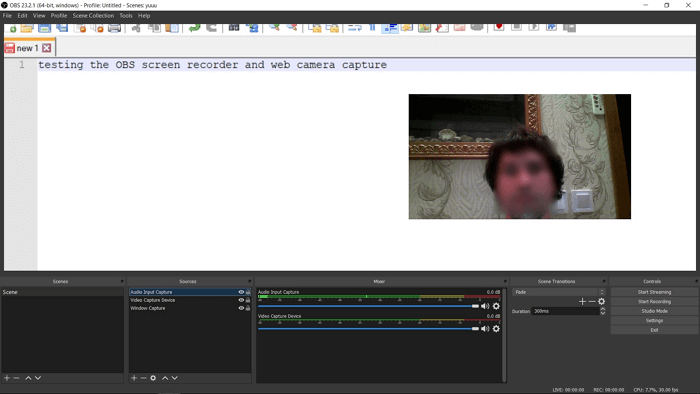 obs 스튜디오 녹화 화면 및 웹캠