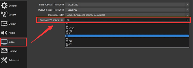 OBS 프레임 속도 변경