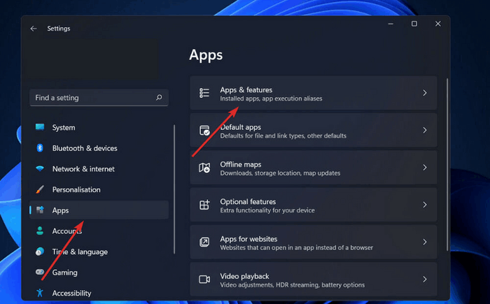 앱 및 기능 선택